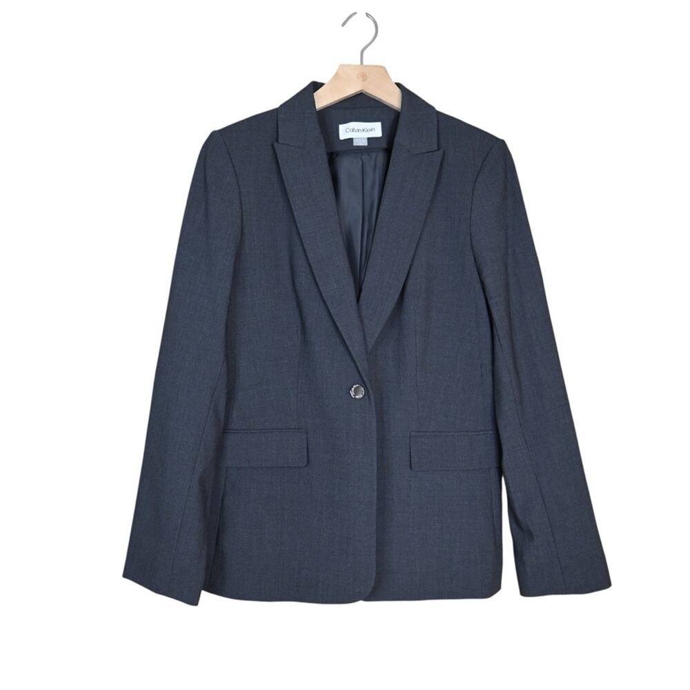 Calvin Klein Women's 10 Dark Gray One Button Front Lined Blazer